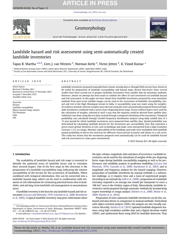 Landslide hazard and risk assessment using semi-automatically created ...